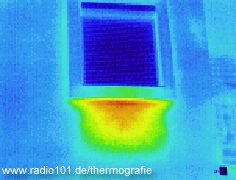 bad thermal insulation: Heating / radiator beneath a window radiates warmth to the outer skin of the building - Thermographic picture - infrared photograph